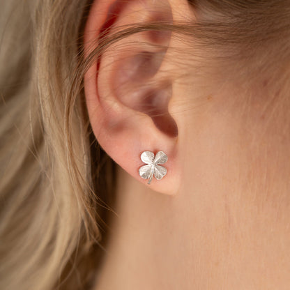 FoWatch Leaf Clover Stud Earrings - Brushed Sterling Silver