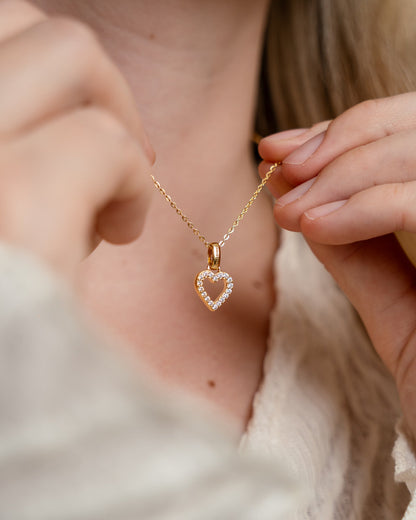 Shimmery Heart Earring Pendant - Polished Gold Plated Sterling Silver with 18 white Cubic Zirkonia