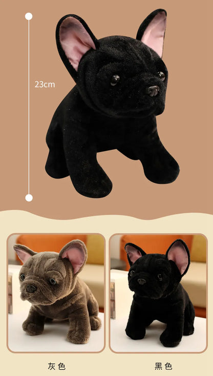 Simulation Realistic Black French Bulldog Plush Toys Soft Stuffed Animal Lifelike Brown Dog Baby Accompany Doll for Girls Gift