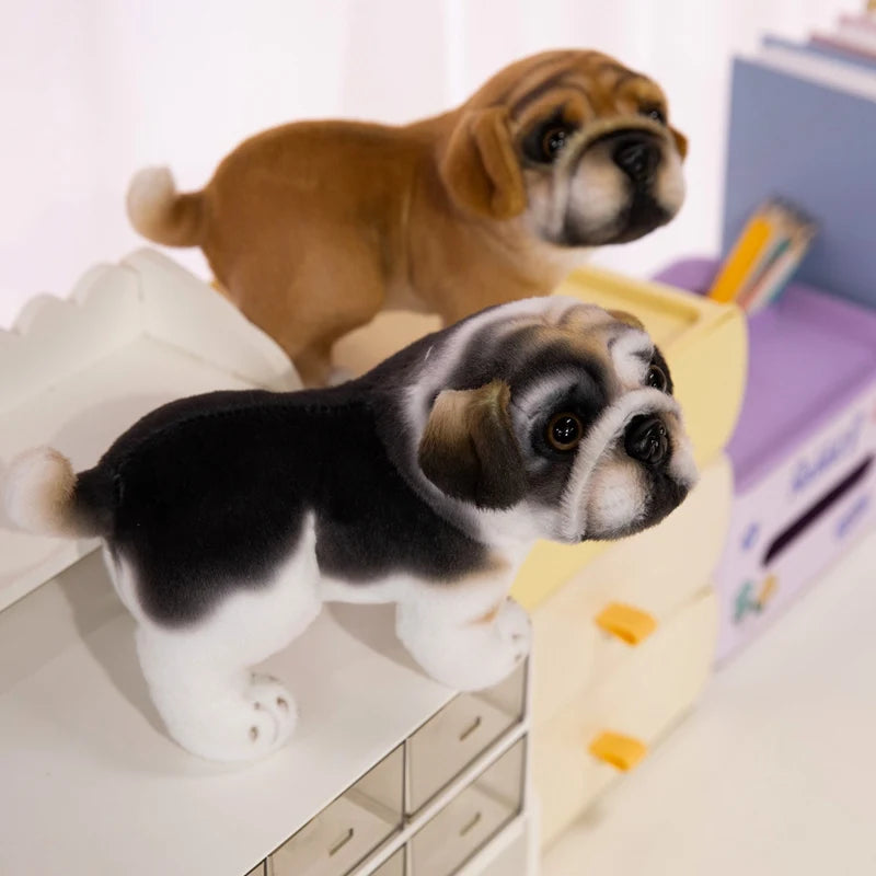 Realistische schwarze französische Bulldoggen-Plüschtiere, lebendig graue Mops-Stofftiere, Kuscheltiere, Geschenke, Heimdekoration, Geburtstagsgeschenke