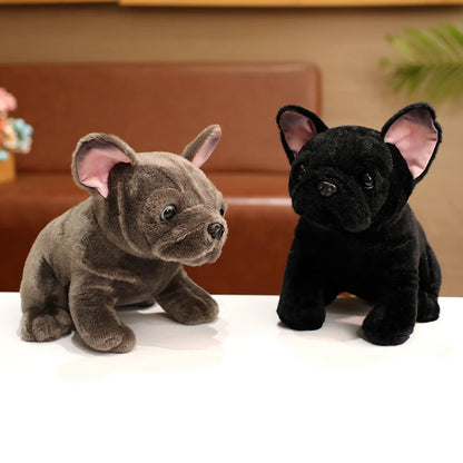 Simulation Realistic Black French Bulldog Plush Toys Soft Stuffed Animal Lifelike Brown Dog Baby Accompany Doll for Girls Gift