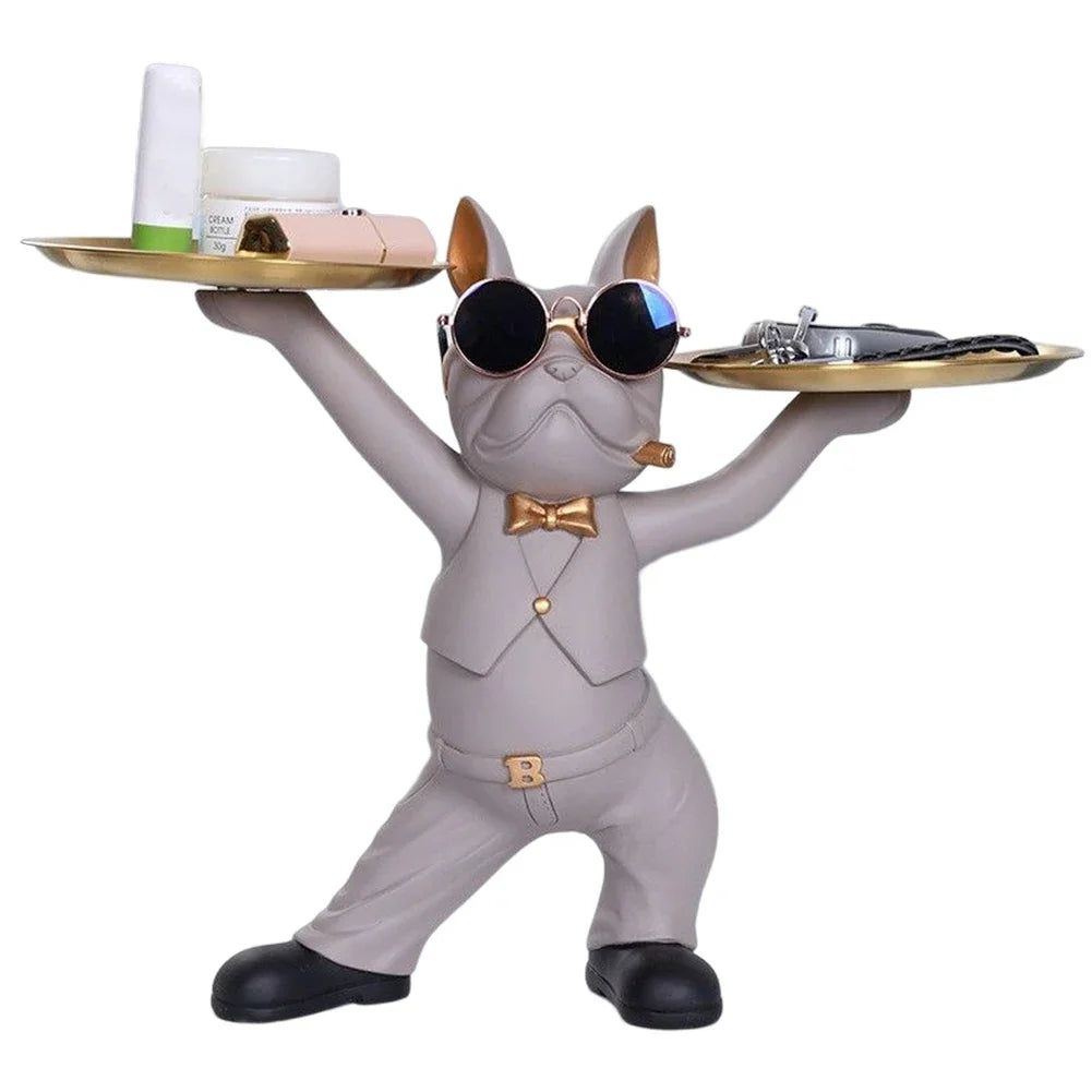 French Bulldog Sculpture Dog Statue with Tray and Keys Holder Storage Gift Home Decor Ornaments Rood Decor Animal Figurine