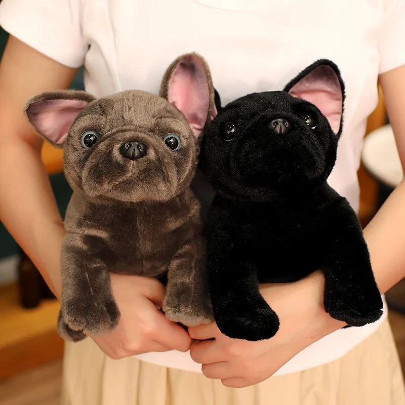 Simulation Realistic Black French Bulldog Plush Toys Soft Stuffed Animal Lifelike Brown Dog Baby Accompany Doll for Girls Gift