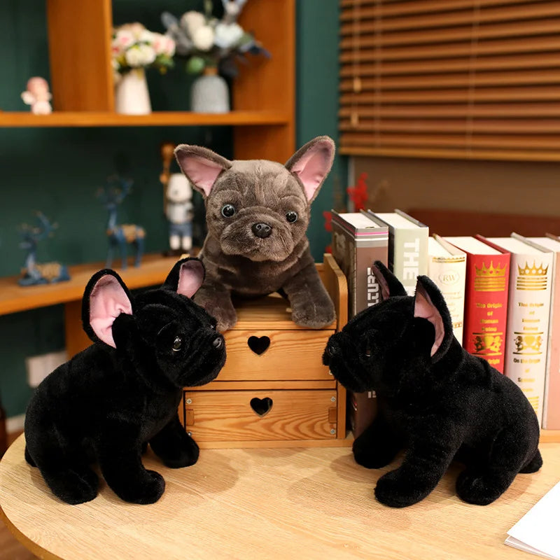 Simulation Realistic Black French Bulldog Plush Toys Soft Stuffed Animal Lifelike Brown Dog Baby Accompany Doll for Girls Gift