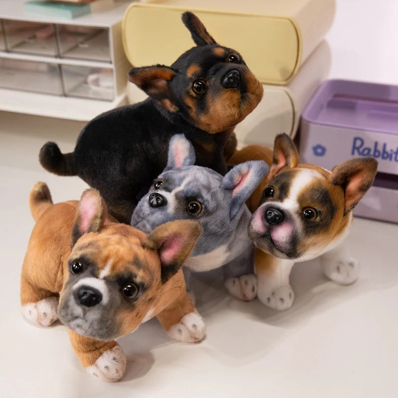 Realistische schwarze französische Bulldoggen-Plüschtiere, lebendig graue Mops-Stofftiere, Kuscheltiere, Geschenke, Heimdekoration, Geburtstagsgeschenke