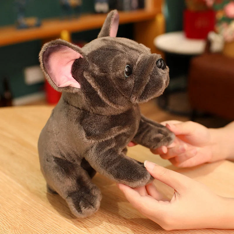 Simulation Realistic Black French Bulldog Plush Toys Soft Stuffed Animal Lifelike Brown Dog Baby Accompany Doll for Girls Gift
