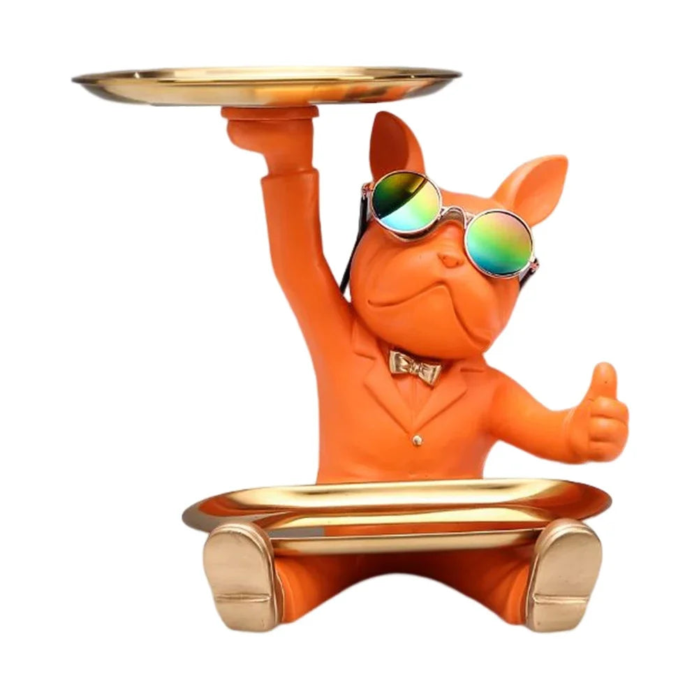 French Bulldog Sculpture Dog Statue with Tray and Keys Holder Storage Gift Home Decor Ornaments Rood Decor Animal Figurine
