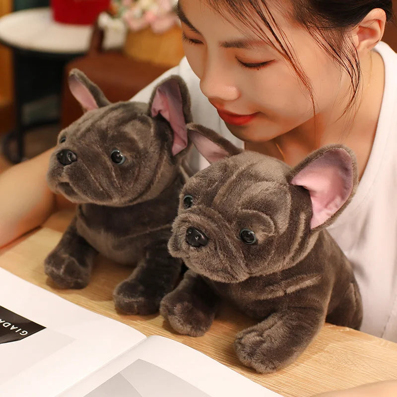 Simulation Realistic Black French Bulldog Plush Toys Soft Stuffed Animal Lifelike Brown Dog Baby Accompany Doll for Girls Gift