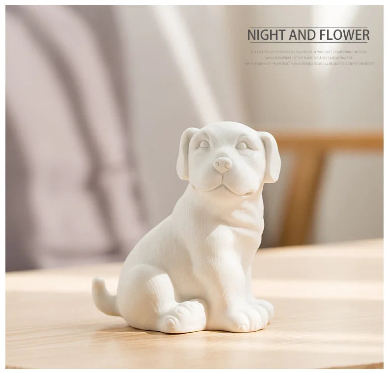 Lovely Puppy Ceramic Sculpture French Bulldog Ornaments Crafts White Dog Miniature Figurines Desk Decoration Animal Statue