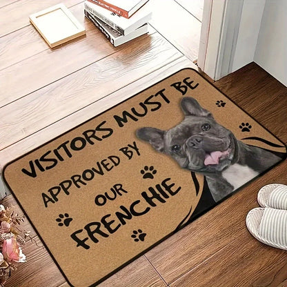 French Bulldog Anti Slip DoorMat Interesting "Visitor Must Be Approved" Welcome Felt Rug Polyester Decorative Living Room Carpet