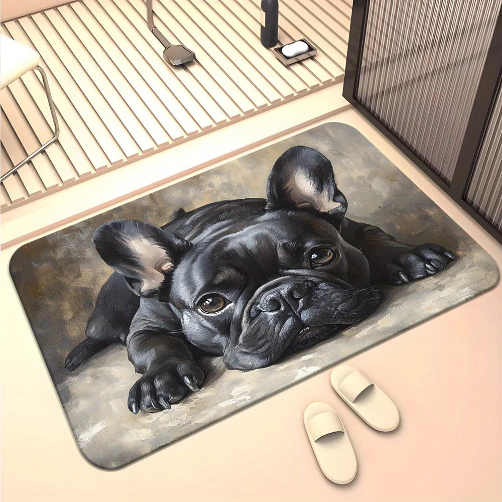 1pc French Bulldog Cute Dog Floor Printed Mat, Non-slip Mat, Machine Washable Polyester Fabric, Suitable for Bedroom Living Room