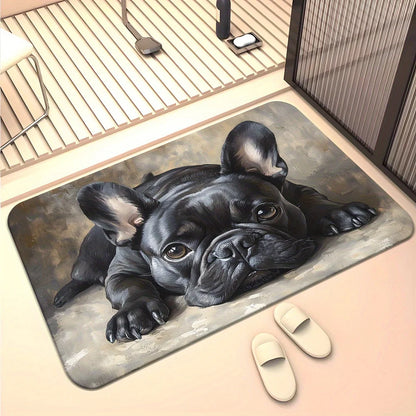 1pc French Bulldog Cute Dog Floor Printed Mat, Non-slip Mat, Machine Washable Polyester Fabric, Suitable for Bedroom Living Room
