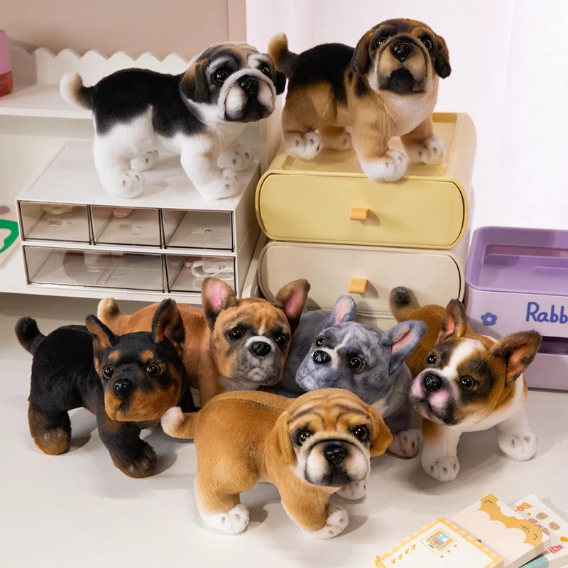 Realistische schwarze französische Bulldoggen-Plüschtiere, lebendig graue Mops-Stofftiere, Kuscheltiere, Geschenke, Heimdekoration, Geburtstagsgeschenke