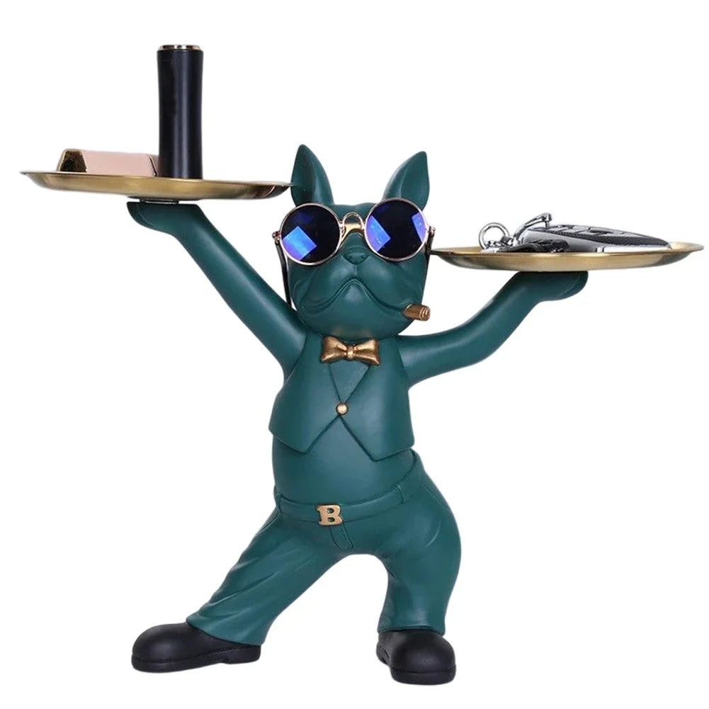 French Bulldog Sculpture Dog Statue with Tray and Keys Holder Storage Gift Home Decor Ornaments Rood Decor Animal Figurine