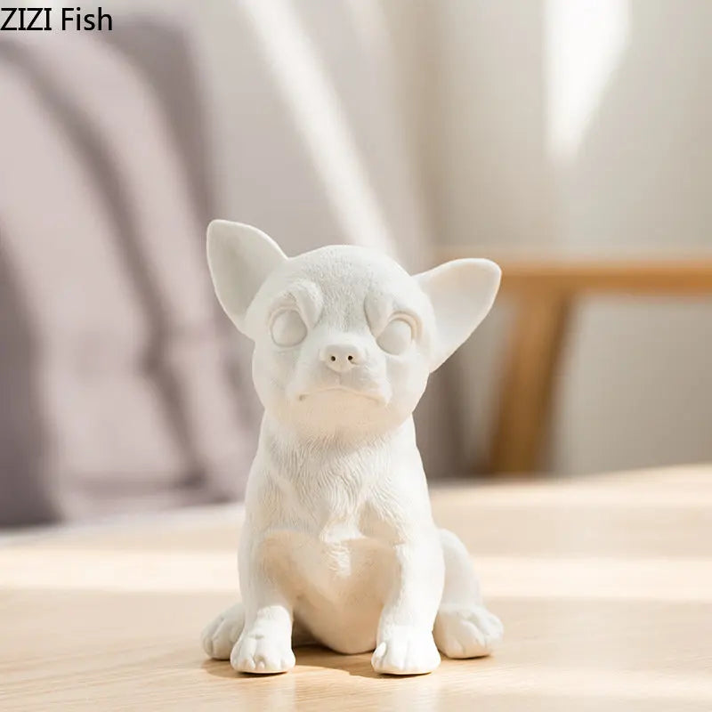 Lovely Puppy Ceramic Sculpture French Bulldog Ornaments Crafts White Dog Miniature Figurines Desk Decoration Animal Statue