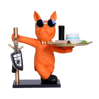 French Bulldog Sculpture Dog Statue with Tray and Keys Holder Storage Gift Home Decor Ornaments Rood Decor Animal Figurine