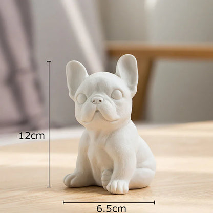 Lovely Puppy Ceramic Sculpture French Bulldog Ornaments Crafts White Dog Miniature Figurines Desk Decoration Animal Statue