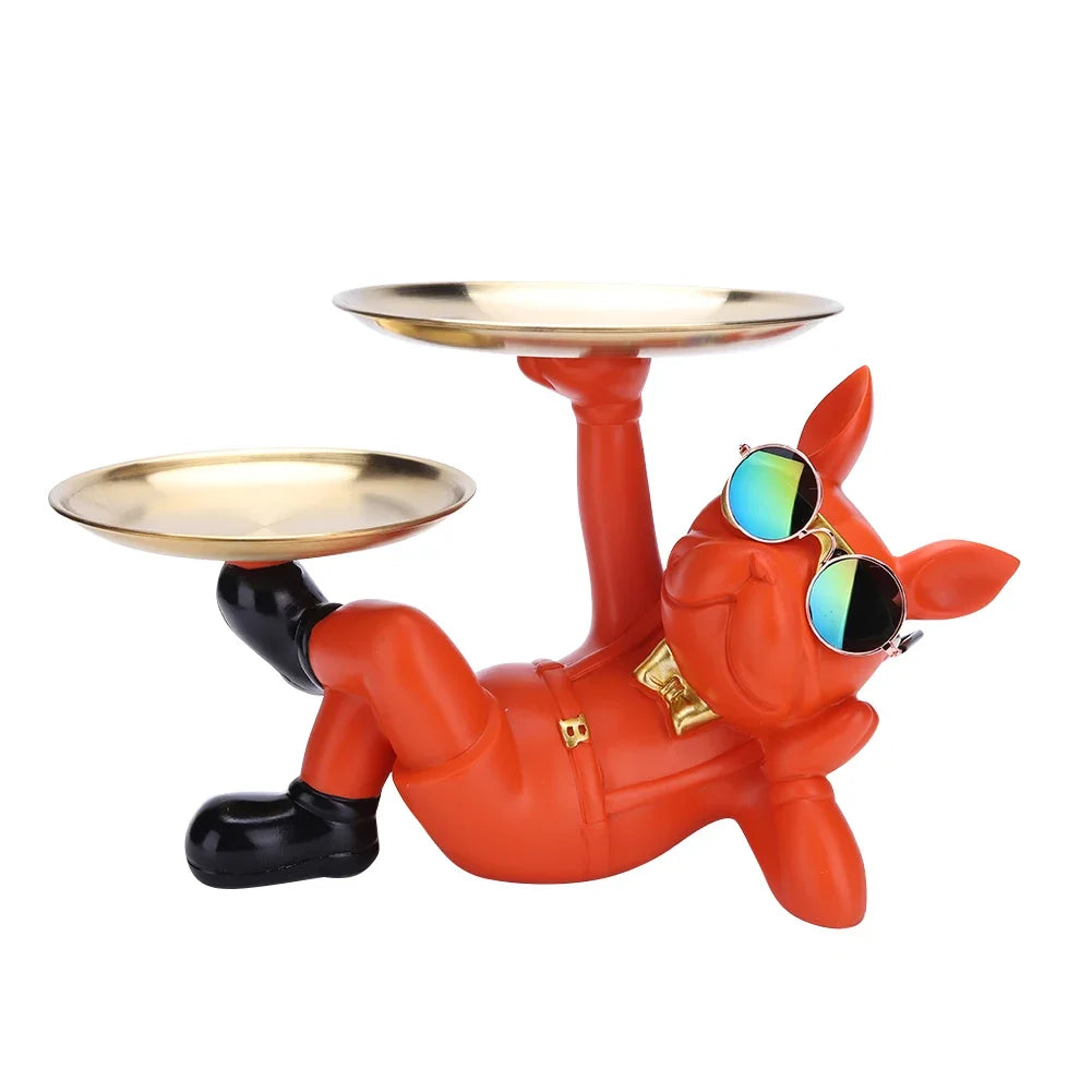 French Bulldog Sculpture Dog Statue with Tray and Keys Holder Storage Gift Home Decor Ornaments Rood Decor Animal Figurine