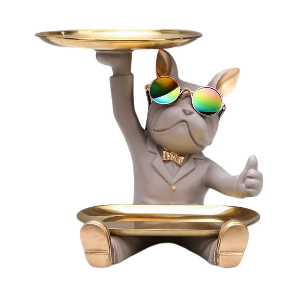French Bulldog Sculpture Dog Statue with Tray and Keys Holder Storage Gift Home Decor Ornaments Rood Decor Animal Figurine