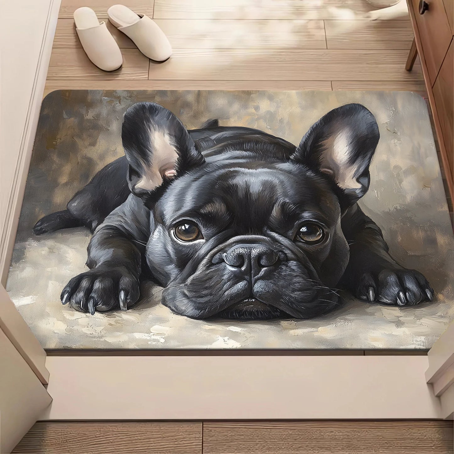 1pc French Bulldog Cute Dog Floor Printed Mat, Non-slip Mat, Machine Washable Polyester Fabric, Suitable for Bedroom Living Room