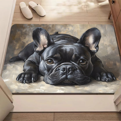 1pc French Bulldog Cute Dog Floor Printed Mat, Non-slip Mat, Machine Washable Polyester Fabric, Suitable for Bedroom Living Room