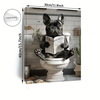 Lustige französische Bulldogge auf der Toilette – Leinwanddruck – Wanddekoration, perfektes Geschenk und Deko-Element