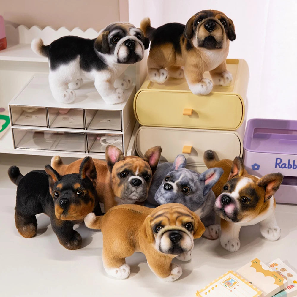 Realistische schwarze französische Bulldoggen-Plüschtiere, lebendig graue Mops-Stofftiere, Kuscheltiere, Geschenke, Heimdekoration, Geburtstagsgeschenke