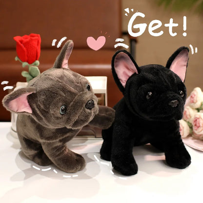 Simulation Realistic Black French Bulldog Plush Toys Soft Stuffed Animal Lifelike Brown Dog Baby Accompany Doll for Girls Gift