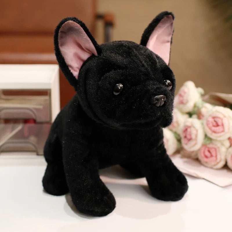 Simulation Realistic Black French Bulldog Plush Toys Soft Stuffed Animal Lifelike Brown Dog Baby Accompany Doll for Girls Gift