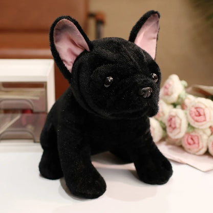Simulation Realistic Black French Bulldog Plush Toys Soft Stuffed Animal Lifelike Brown Dog Baby Accompany Doll for Girls Gift
