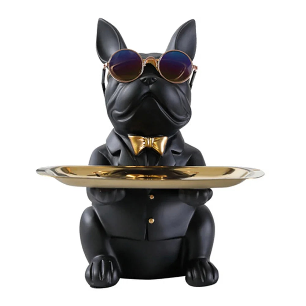 French Bulldog Sculpture Dog Statue with Tray and Keys Holder Storage Gift Home Decor Ornaments Rood Decor Animal Figurine