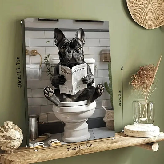 Funny French Bulldog in the toilet - Printed canvas painting - Wall home decoration, perfect gift and decor