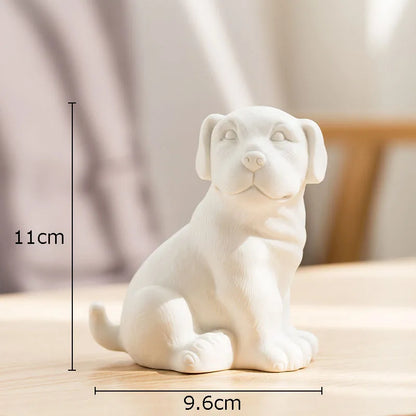 Lovely Puppy Ceramic Sculpture French Bulldog Ornaments Crafts White Dog Miniature Figurines Desk Decoration Animal Statue
