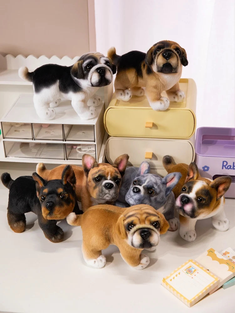 Realistische schwarze französische Bulldoggen-Plüschtiere, lebendig graue Mops-Stofftiere, Kuscheltiere, Geschenke, Heimdekoration, Geburtstagsgeschenke