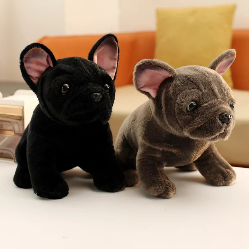 Simulation Realistic Black French Bulldog Plush Toys Soft Stuffed Animal Lifelike Brown Dog Baby Accompany Doll for Girls Gift