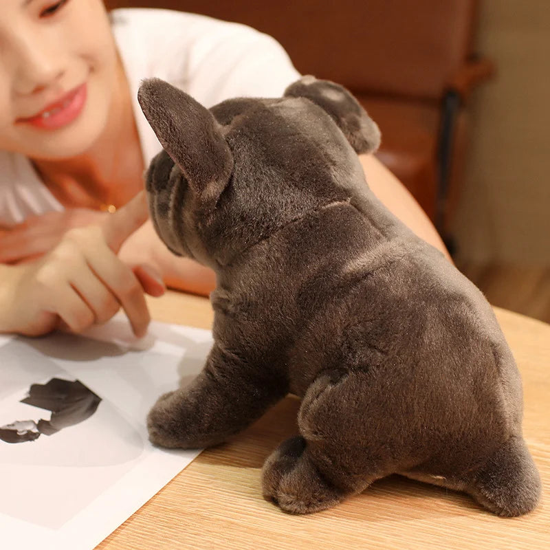 Simulation Realistic Black French Bulldog Plush Toys Soft Stuffed Animal Lifelike Brown Dog Baby Accompany Doll for Girls Gift