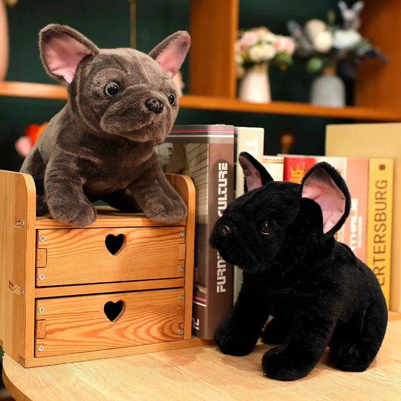 Simulation Realistic Black French Bulldog Plush Toys Soft Stuffed Animal Lifelike Brown Dog Baby Accompany Doll for Girls Gift