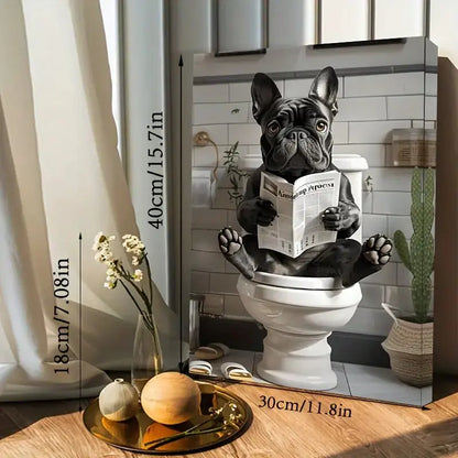 Lustige französische Bulldogge auf der Toilette – Leinwanddruck – Wanddekoration, perfektes Geschenk und Deko-Element