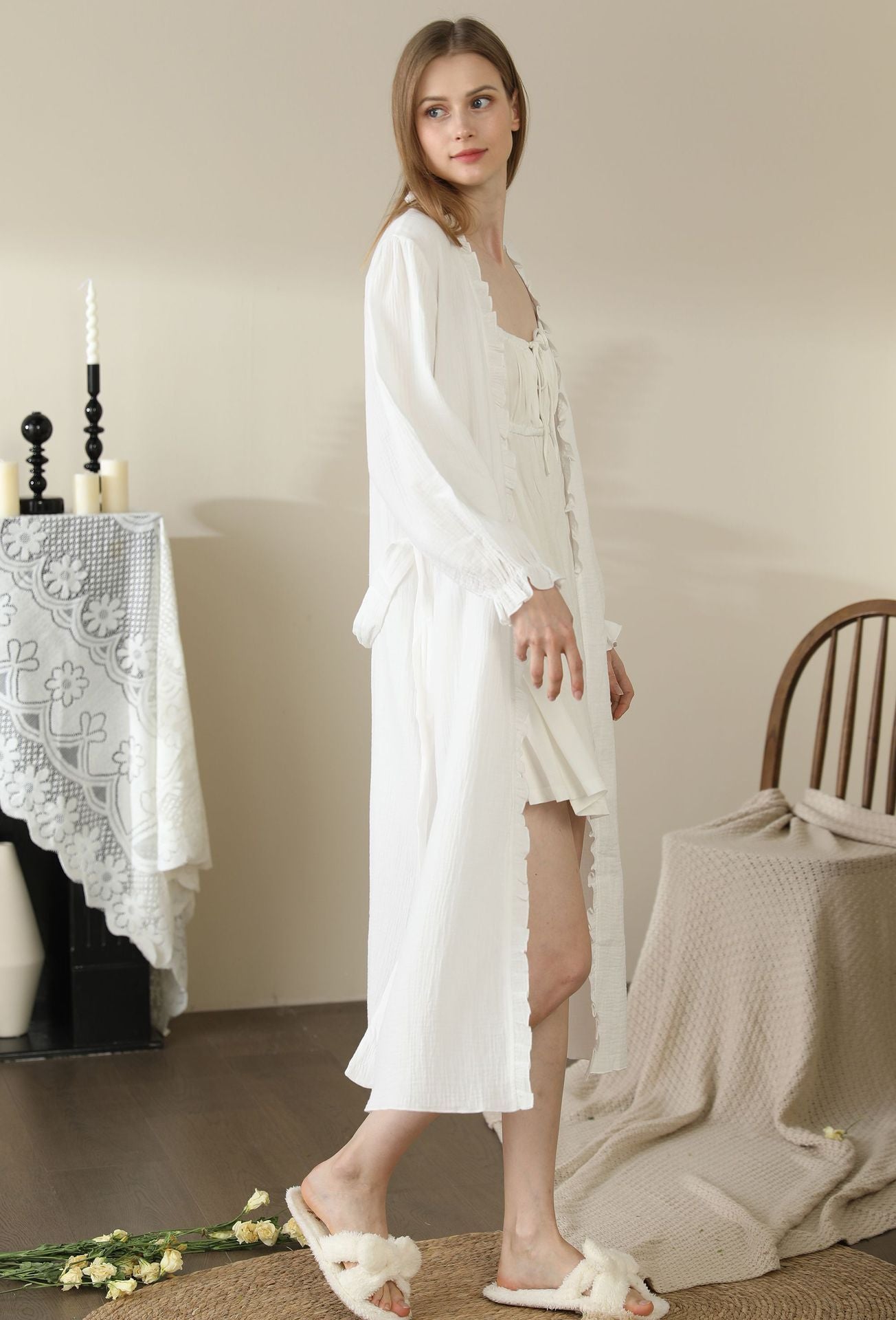 Women's Pajamas Cotton Lace Double-layer Yarn Home Wear