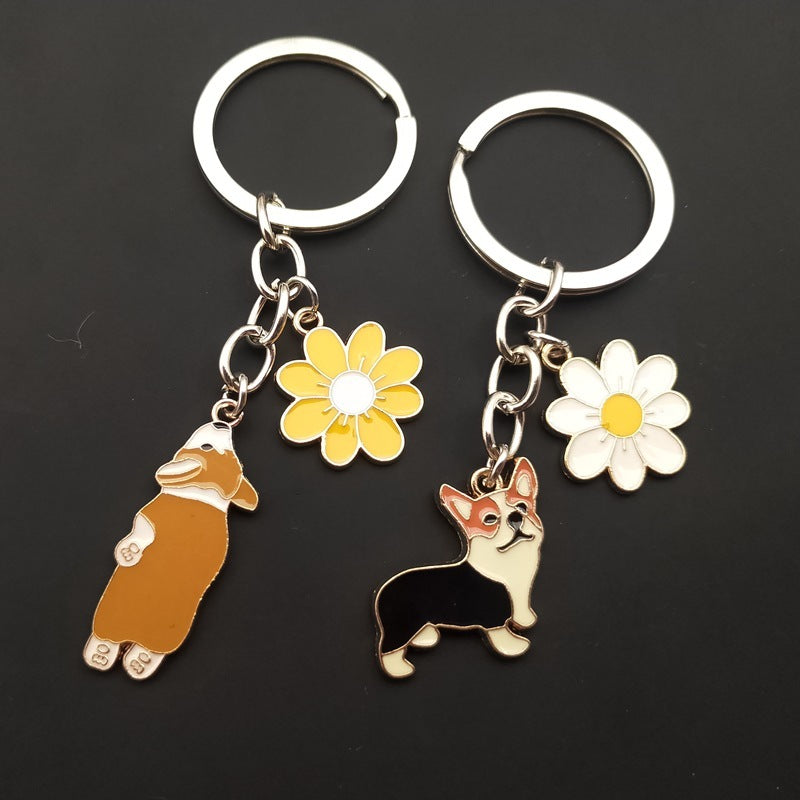Niedlicher Blumen-Corgi-Schlüsselanhänger für Haustier- und Hundeliebhaber