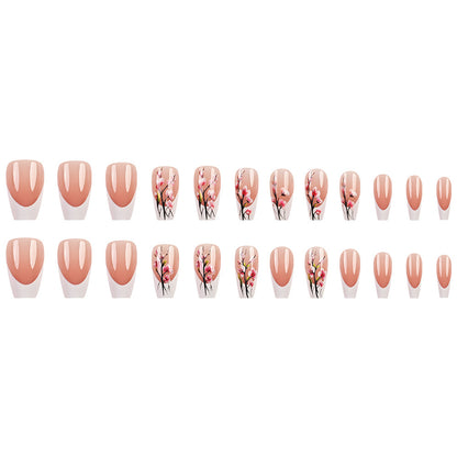 Nagelspitzen im Pflaumenblüten-Stil, schlichter weißer Rand, French Wear Armor