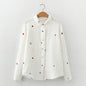 Women's Artistic Double-layer Cotton Yarn Doll Collar Printed Long-sleeved Shirt