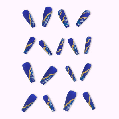 Blue Flame Marbling Fake Nail Patch