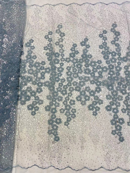 Besticktes Netzgewebe, dreidimensionales modernes Kleid, perlenbesetzter Hochzeitsstoff