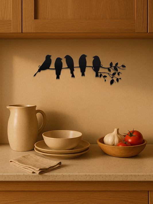 1 Stück Metall-Vogel-Wanddeko, Wandschmuck, Skulptur „Blätter mit Vögeln“