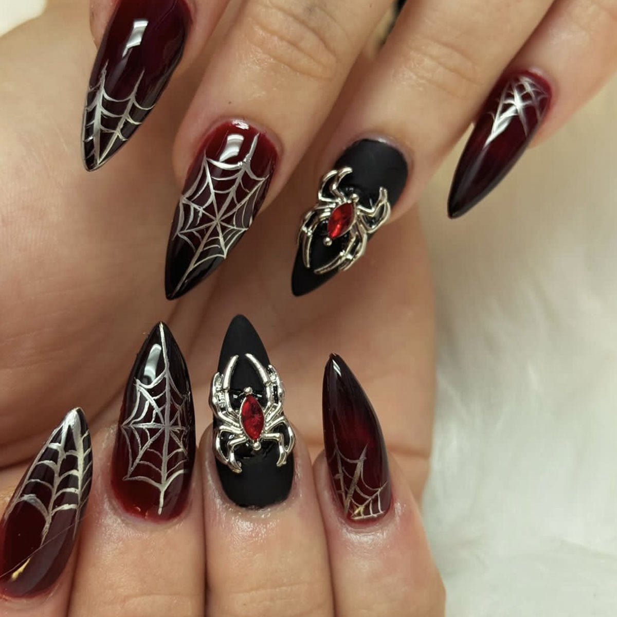 Halloween Nail Dark Black Black Red Gradient Spider Web Nail Stickers