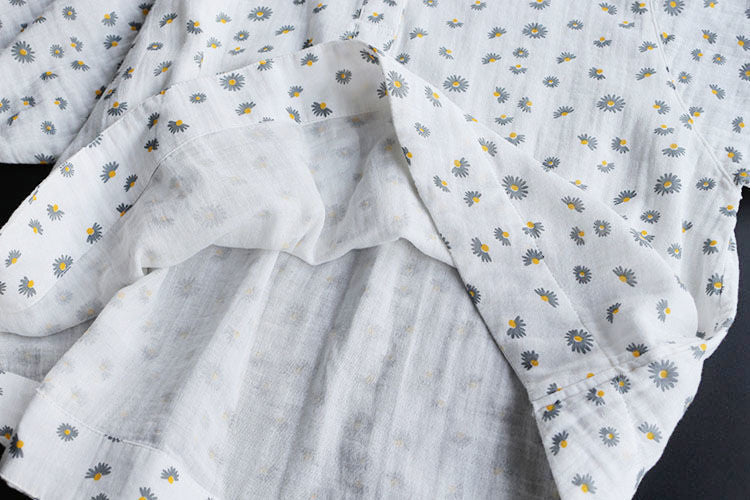 Women's Short Sleeve Cotton Yarn Print Stand Collar Shirt