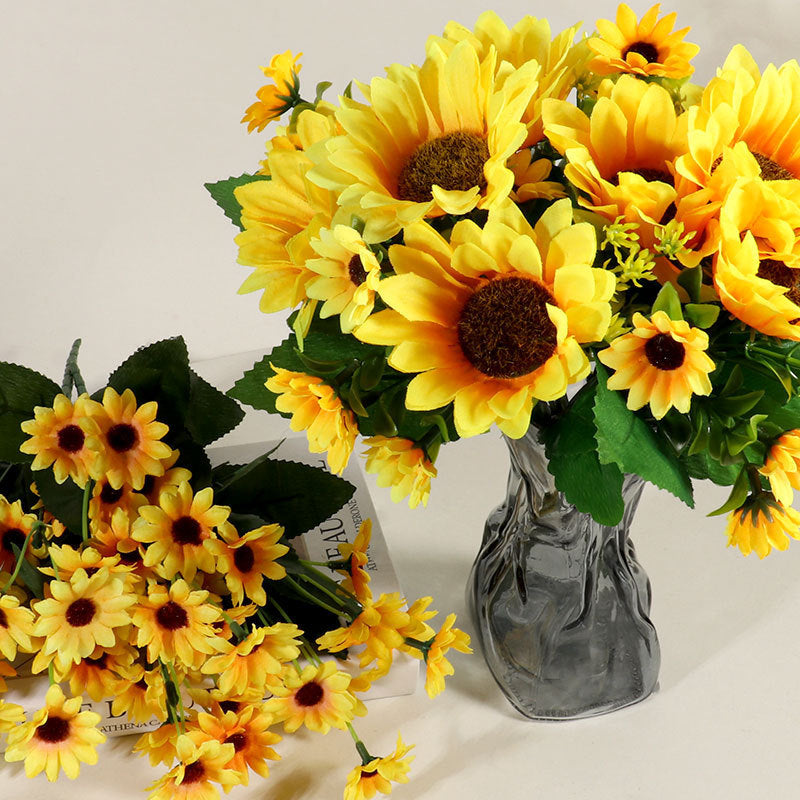 13 künstliche Sonnenblumen, künstliche Blumensträuße, Kunststoffblumen, Zaunpfosten, kleine Griffe, Heimdekoration