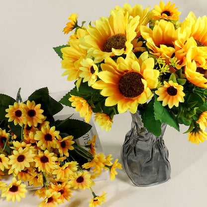 13 künstliche Sonnenblumen, künstliche Blumensträuße, Kunststoffblumen, Zaunpfosten, kleine Griffe, Heimdekoration