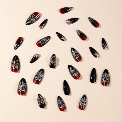 Halloween-Nagelsticker mit Spinnennetz-Motiv, dunkelschwarz, schwarz-rot mit Farbverlauf
